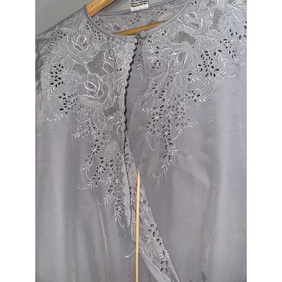 Vintage 80s Purple Silk Long Sleeve Dress Womens Large Retro Modest Cottage Midi - Picture 4 of 8